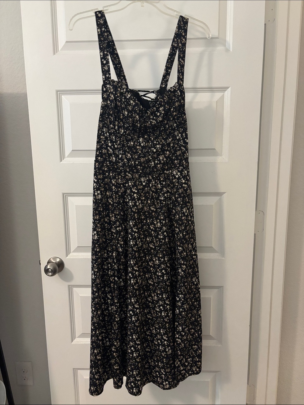 Windsor Black Thriving Blooms Corset Floral Slit Midi Dress SZ XL w/pockets